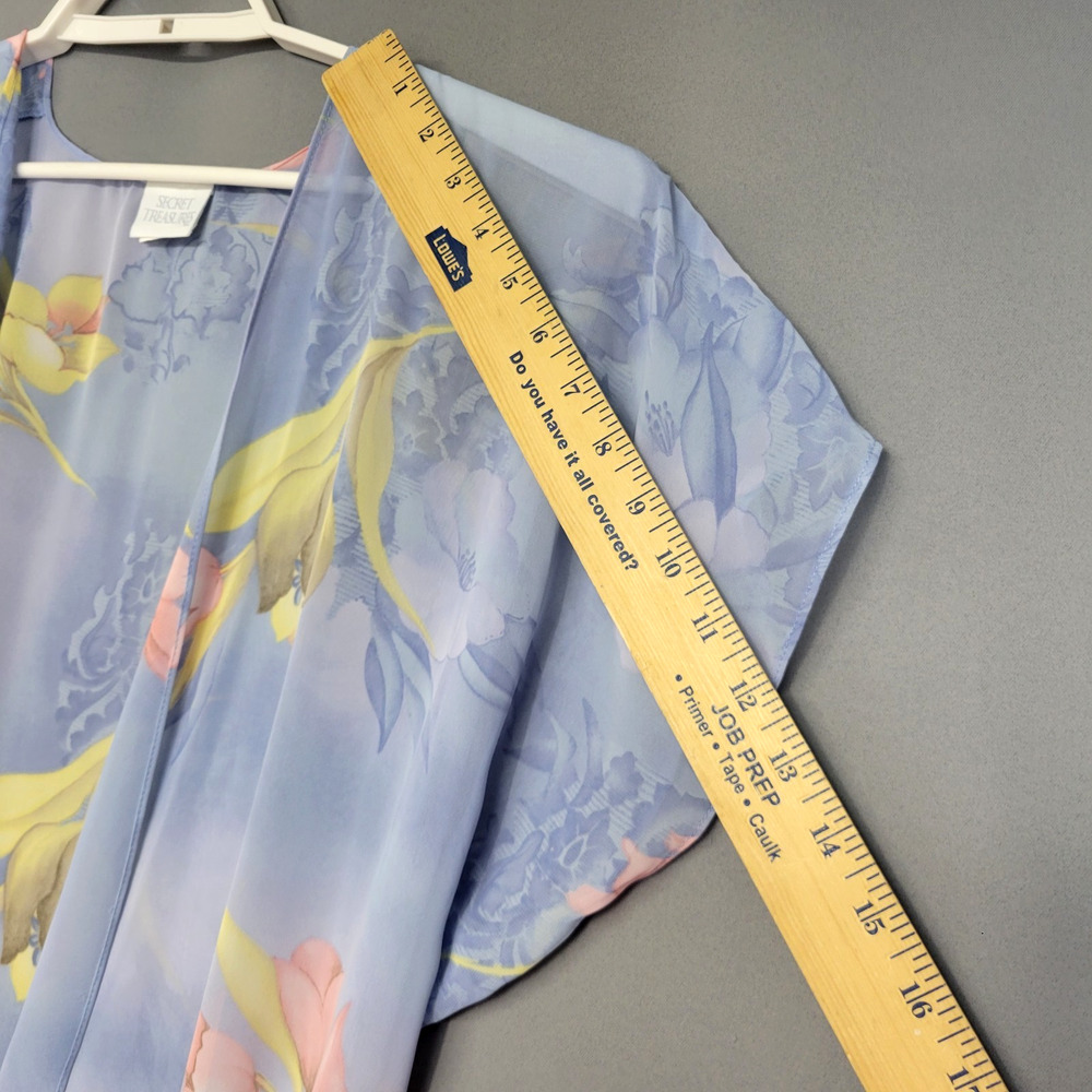 Vintage Secret Treasure Lingerie Robe Womens L Blue Floral Belted Sheer 90s Y2K - Picture 9 of 12